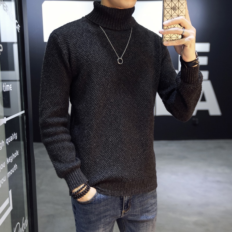 Herre rullekrave uld pullover rummelig efterår vinter tyk solid langærmet blødt tøj strikket afslappet herre sweater pull homme