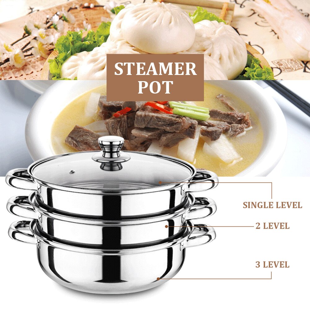 28cm Stainless Steel Kitchen Food Maker Steamer Pot 3 Tier Dual Use Easy Clean Space Saving Cookware Home With Handles Insulated