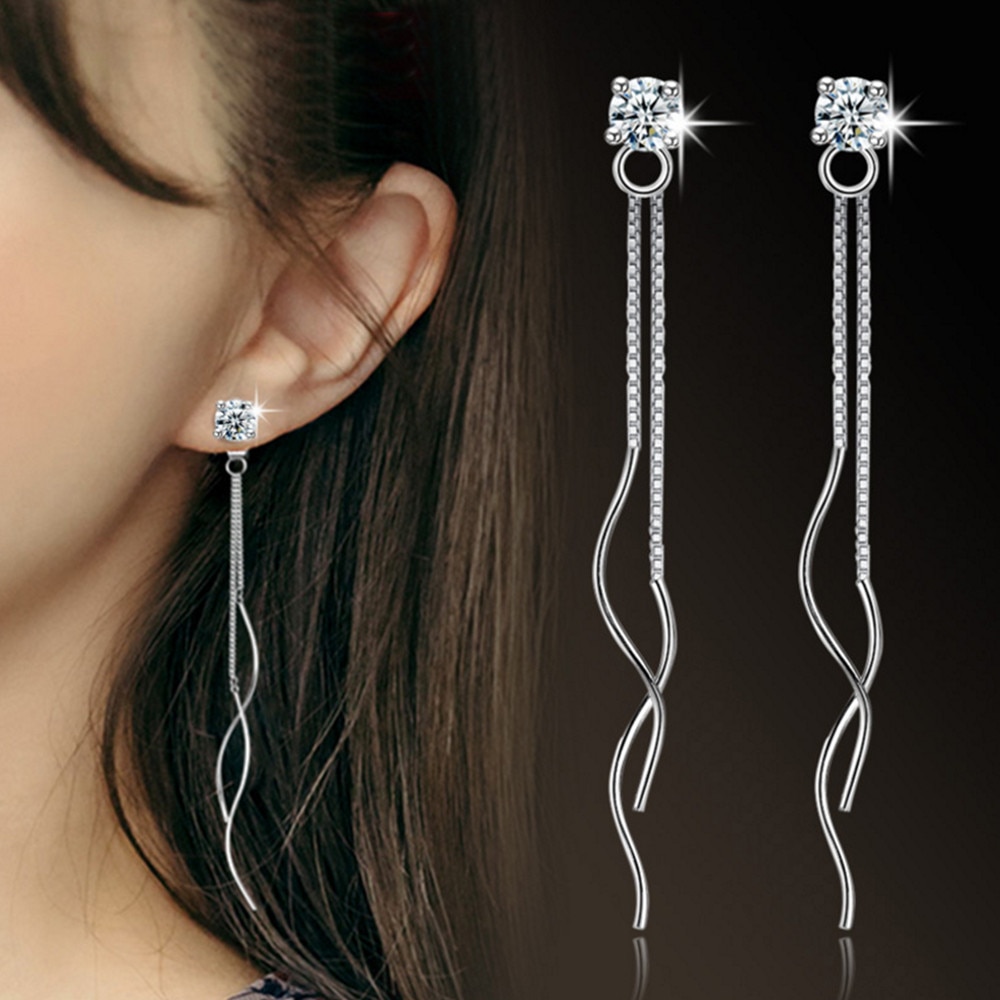 NEHZY S925 timbro gioielli in argento temperamento da donna sezione lunga filo per orecchio nappa femminile orecchini a quattro artigli zirconi cubici