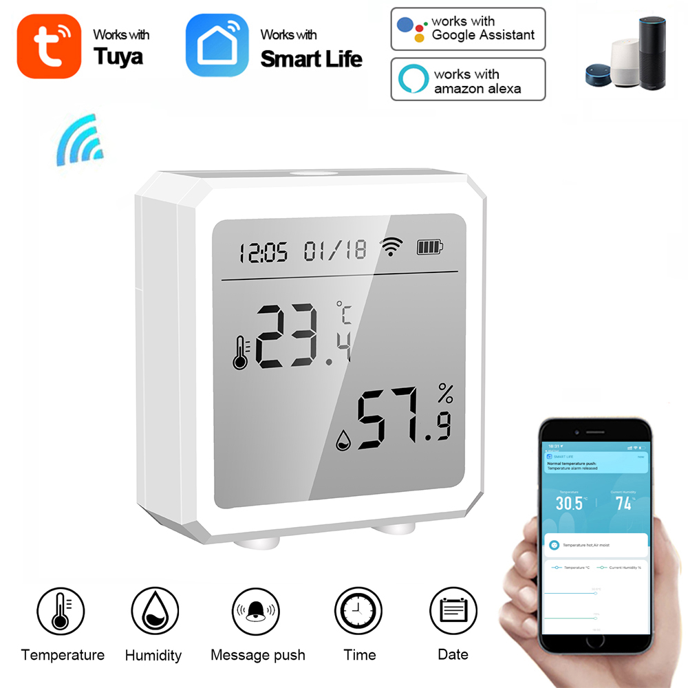 Tuya Smart life WiFi Temperature And Humidity Sensor Indoor Hygrometer Thermometer With LCD Display Support Alexa Google Home