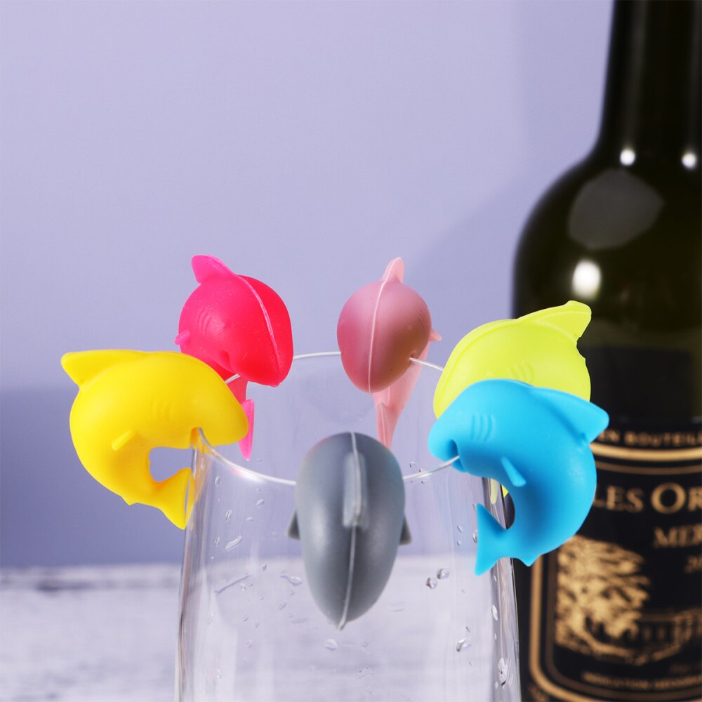 6 Pcs Glass Drink Markers Silicone Mini Shark Reusable Glass Charms Wine Bottle Sticker for Banquet