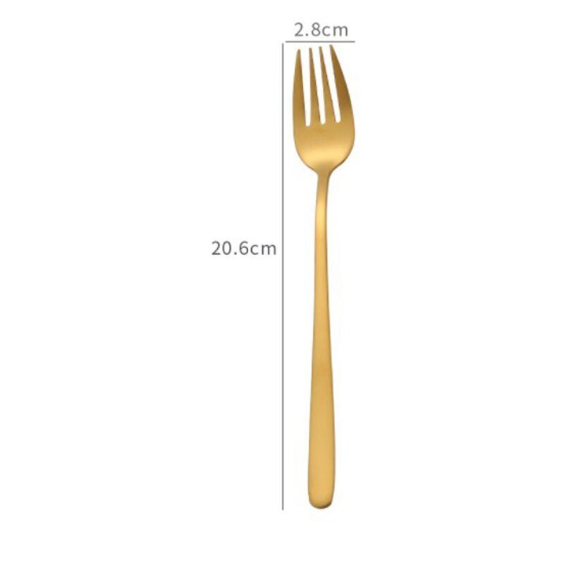 304 Stainless Steel Colourful Dessert Fork Long Handle Gold Korea Dinner Fork Set For Hotel Party With Long Handle: Gold