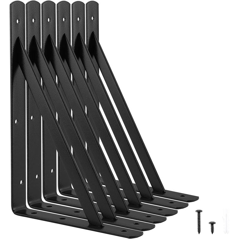 Soporte de trípode para estante flotante, acero negro resistente para montaje en pared decorativo, ángulo de junta con tornillos, 6 uds.: Colorlessa