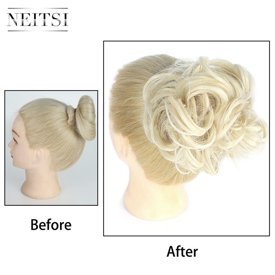 Neitsi Women Curly Chignon Hair Bun for Brides Synthetic High Extensions Ponytail Hair Bundles Hairpieces Hair Buns P18-22
