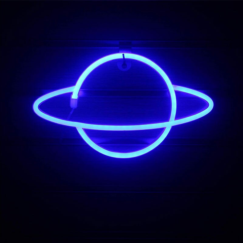 Led neonlampe farverig elliptisk planetformet vægskilt neonlys usb hængelampe til soveværelse hjem festindretning: Blå