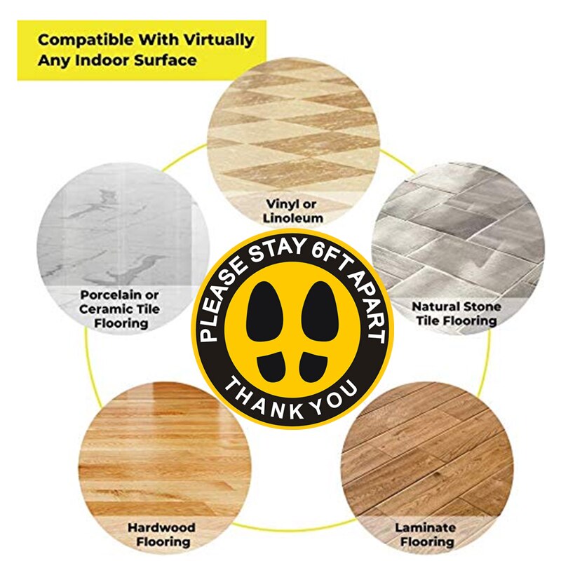 Floor Stickers Large Size 11Inch Maintain 6 Feet Distance Safety Floor Marker Public Places,Waterproof,10 Pack
