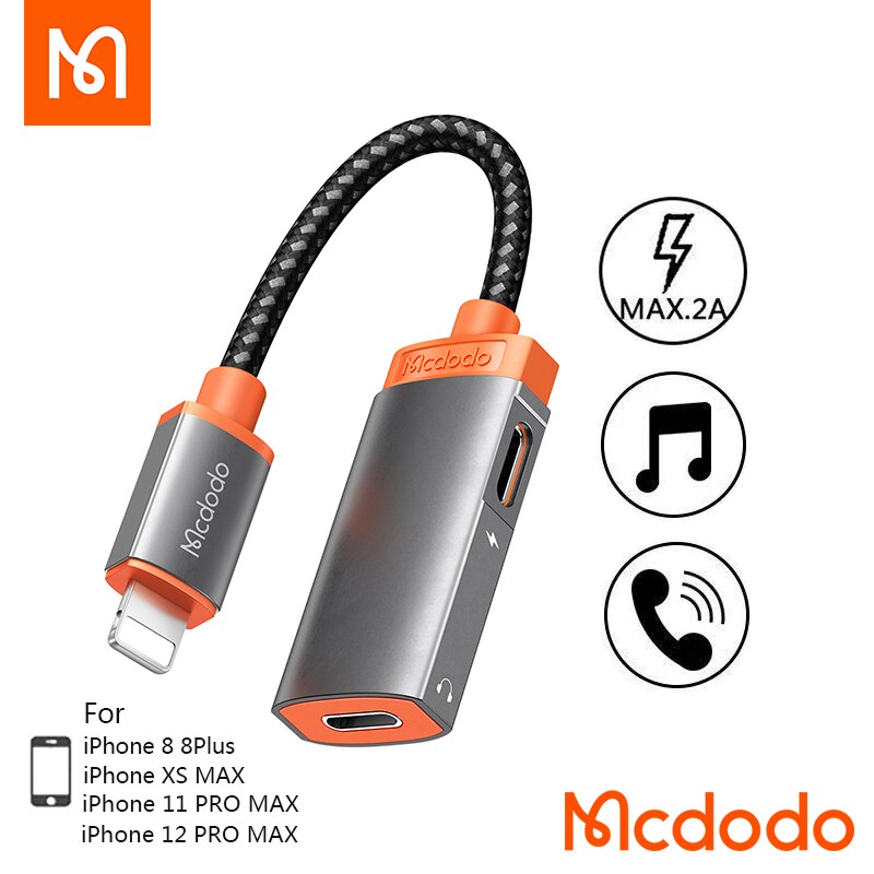 Mcdodo Lightning to Lightning&amp;3.5mm/Dual Lightning Audio Adapter Support iPhone 13ProMax 12ProMax 11ProMax Xr XsMax 8 7Plus: Dual Lightning