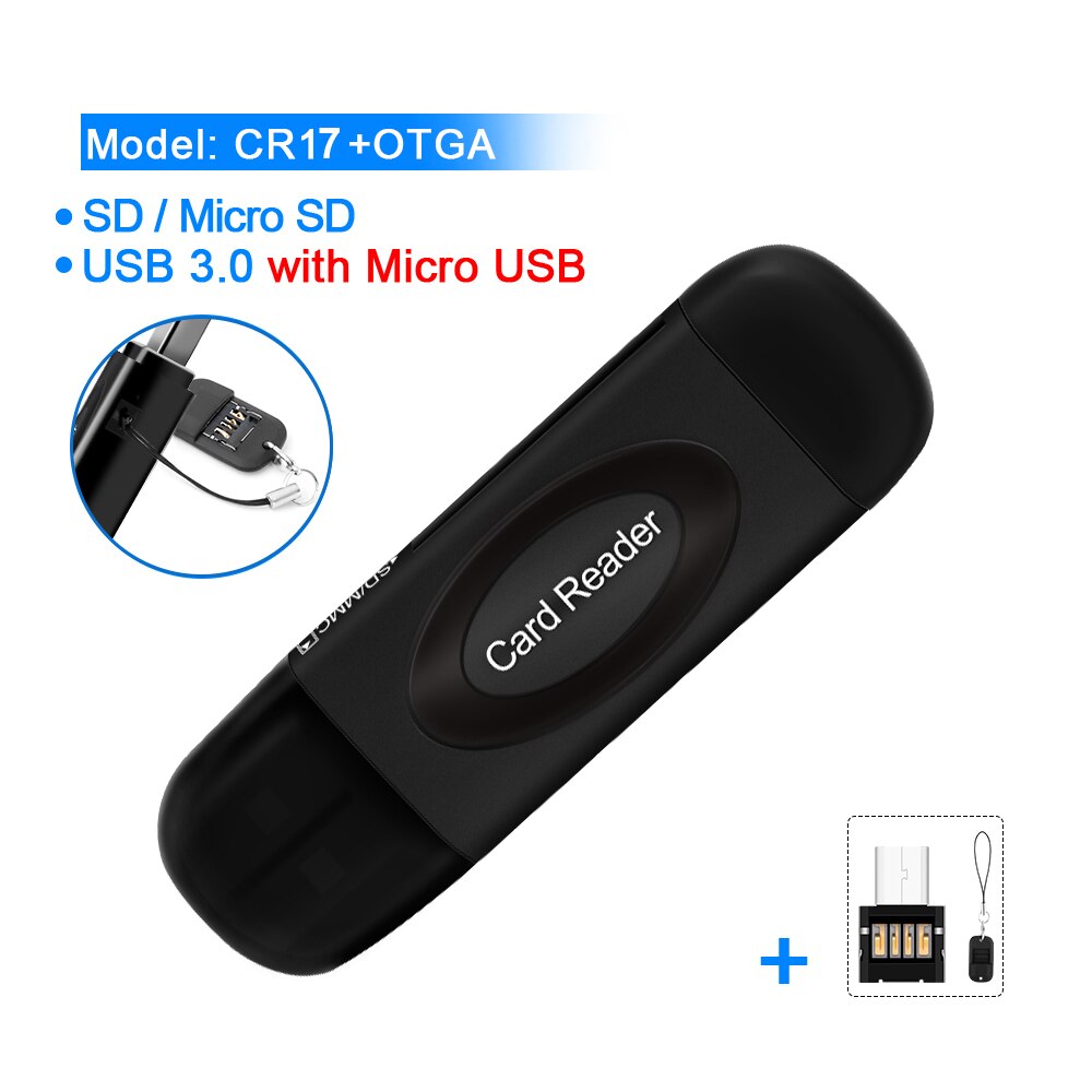 Rocketek usb 3.0 multi smart minneskortläsare otg typ c adapter mini kortläsare för micro sd/tf microsd dator bärbar dator: Cr17- st