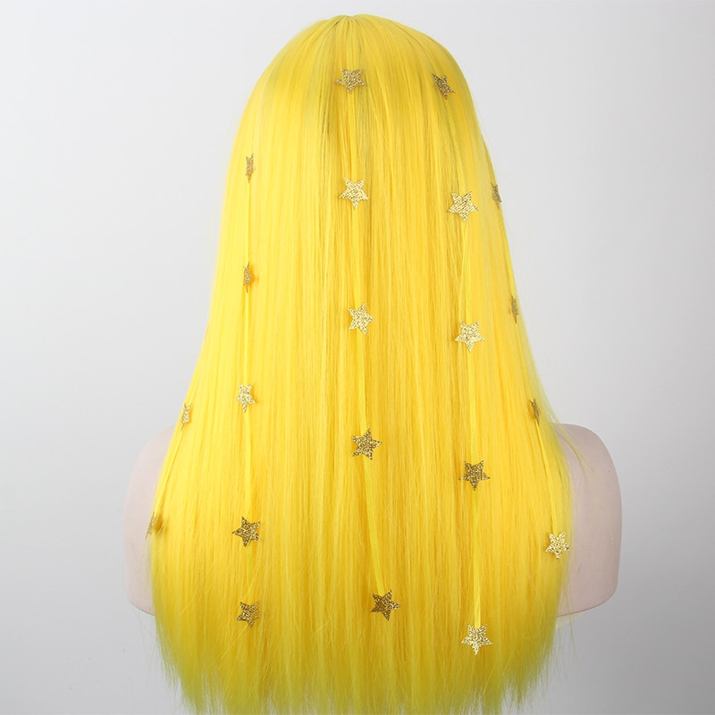Anxin-peluca sintética de fibra sintética para mujer, pelo amarillo con flequillo de pentagrama de Color sólido, de alta temperatura Seda, , a juego
