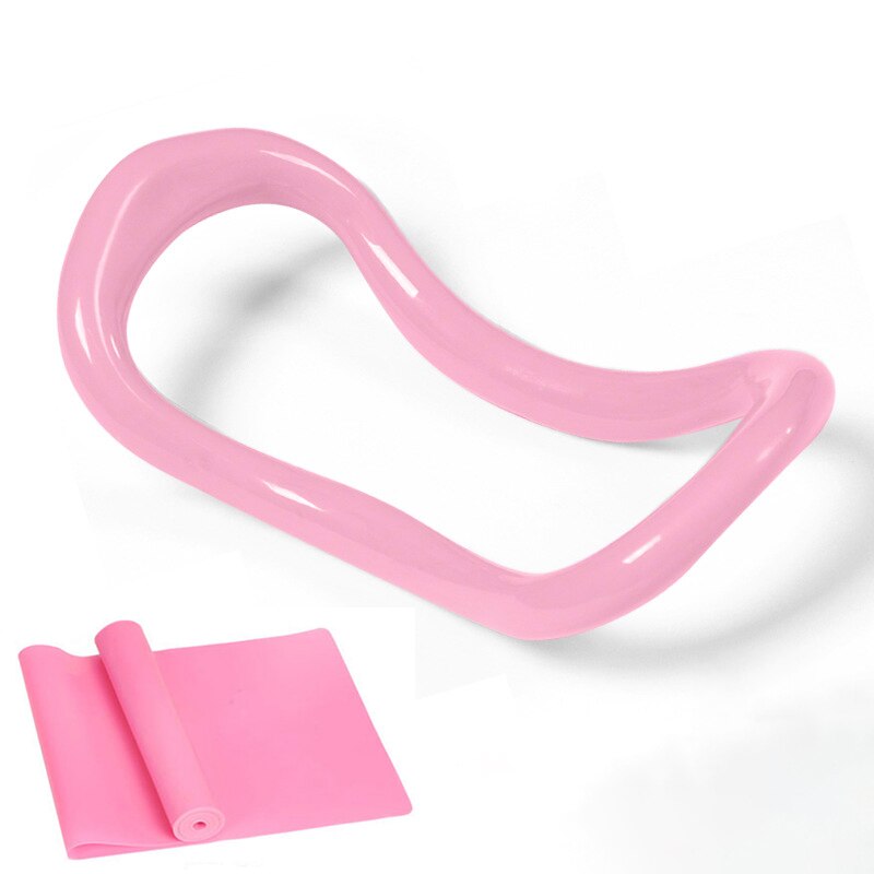 Yoga Magic Circle Gym Fitness Ring Loop Waist Shoulder Shape Pilates Bodybuilding Home Exercise Training Accessories: Pink and Pull Rope