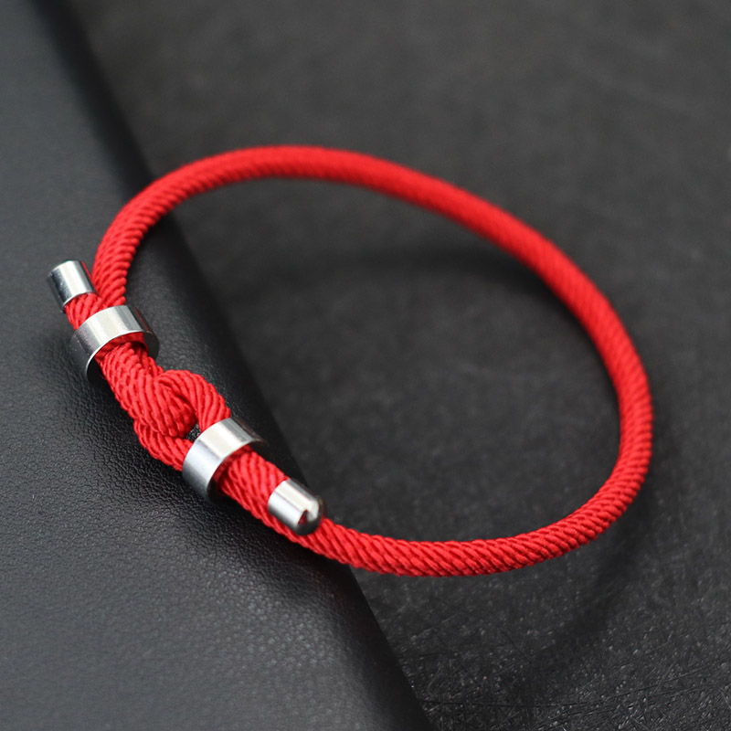 Novelties Men Bracelet Stainless Steel Metal Adjustable Cord Chain Braslet Lucky Red Thread Braclet Pulsera Roja Hombre Handmade
