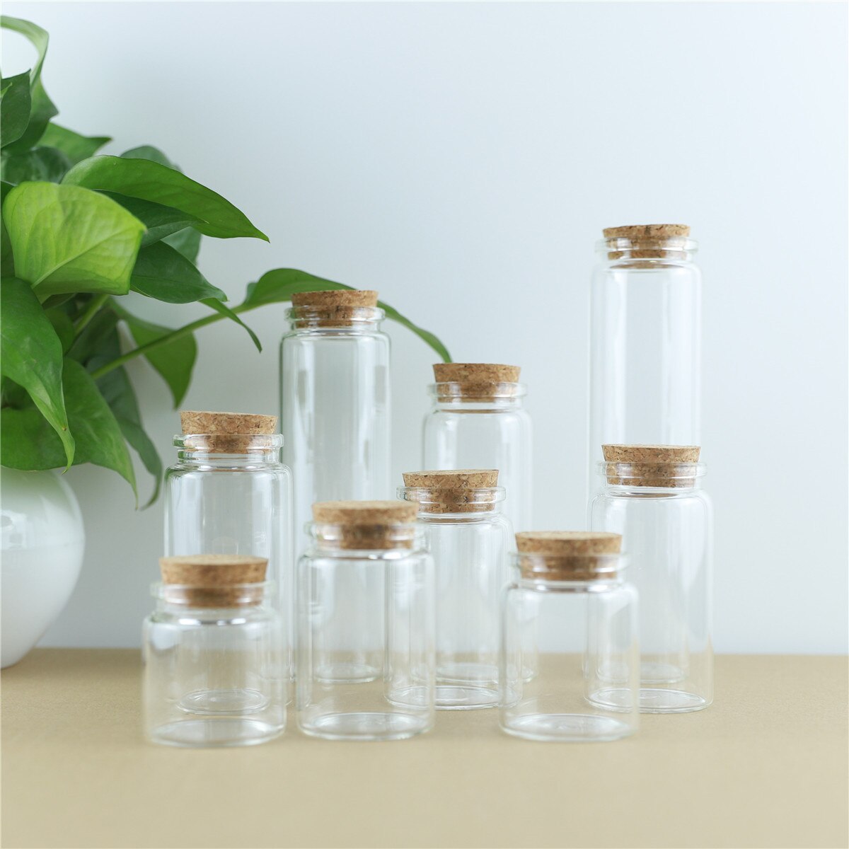 24PCS/lot 47mm Diameter Cork Glass Bottles Spice Jars Candy Storage Jars Vials Stopper Transparent Glass Bottle DIY Container