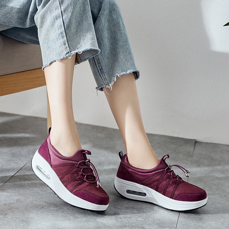 Minika Drawstring Women Sport Toning Shoes Slimming Air Platform Swing Wedge Shoes Health Feminino Zapatillas Deportivas Mujer