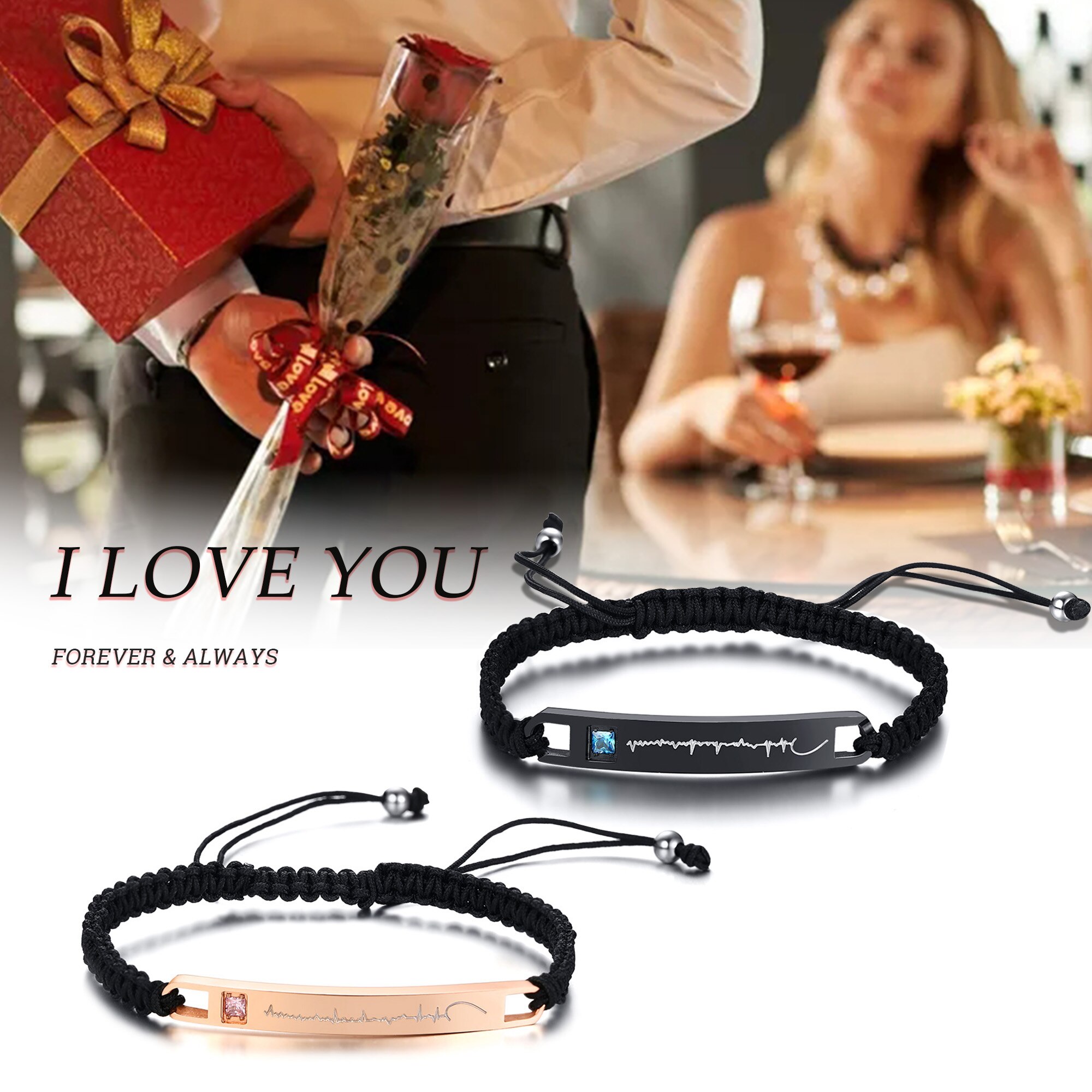 Romantische Liefde Hartslag Armbanden voor Vrouwen Man Hand-made Gevlochten Touw Paar Anniversary voor Hem Haar