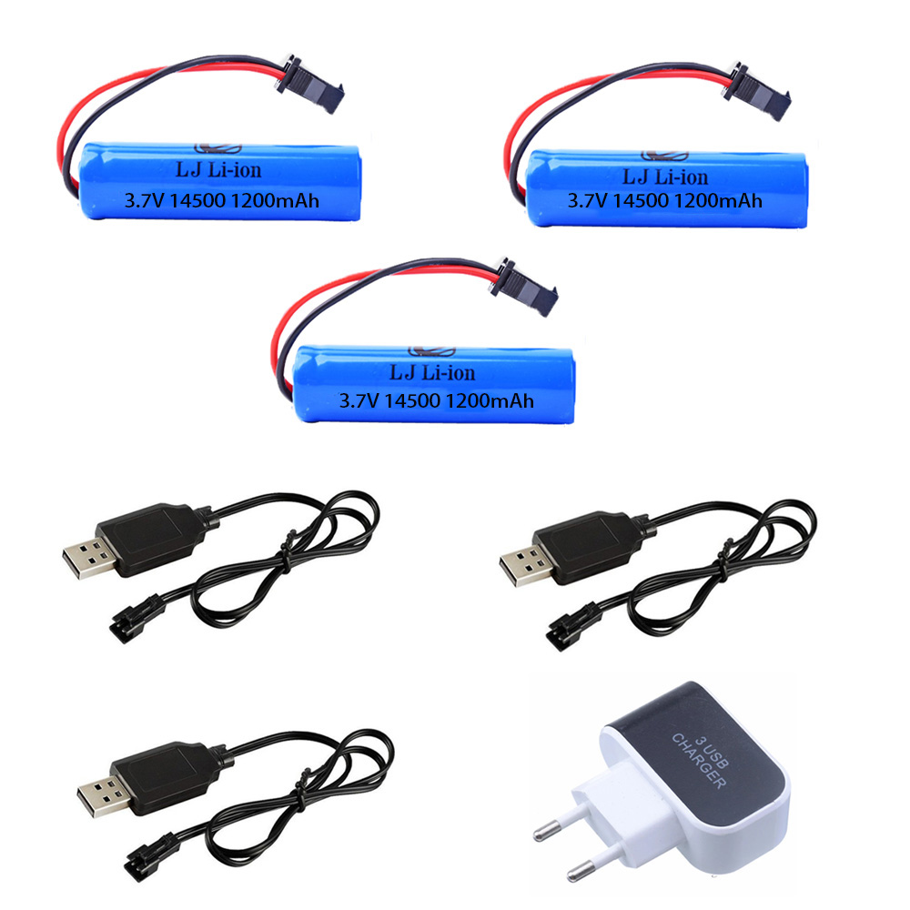 3.7V 1200mAh Batterij 14500 en oplader Voor C2 D828 RC Stunt Dump Auto Speelgoed Accessoire 3.7V 14500 Li-ion batterij met SM-2P Plug: Goud