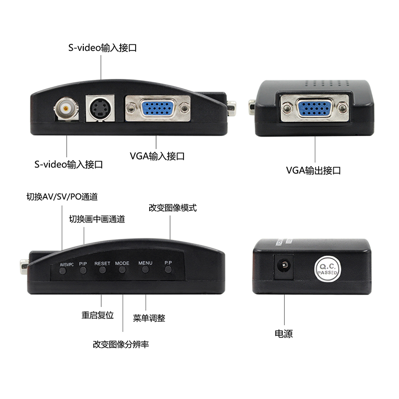 Bnc til vga video omformer s-video inngang til pc vga ut adapter digital bytter eske til pc tv kamera dvd dvr