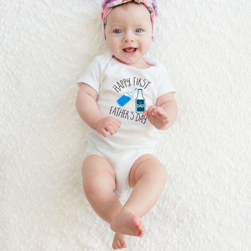 Feliz primera impresión recién nacido bebé niño niña manga corta de algodón body Día del Padre mono trajes de verano Casual Sunsuit