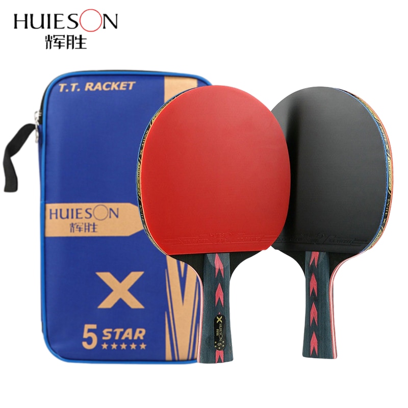 Huieson 2 Stks Opgewaardeerd 5 Star Carbon Tafeltennis Racket Set Lichtgewicht Krachtige Pingpongpeddel Bat met Goede Controle