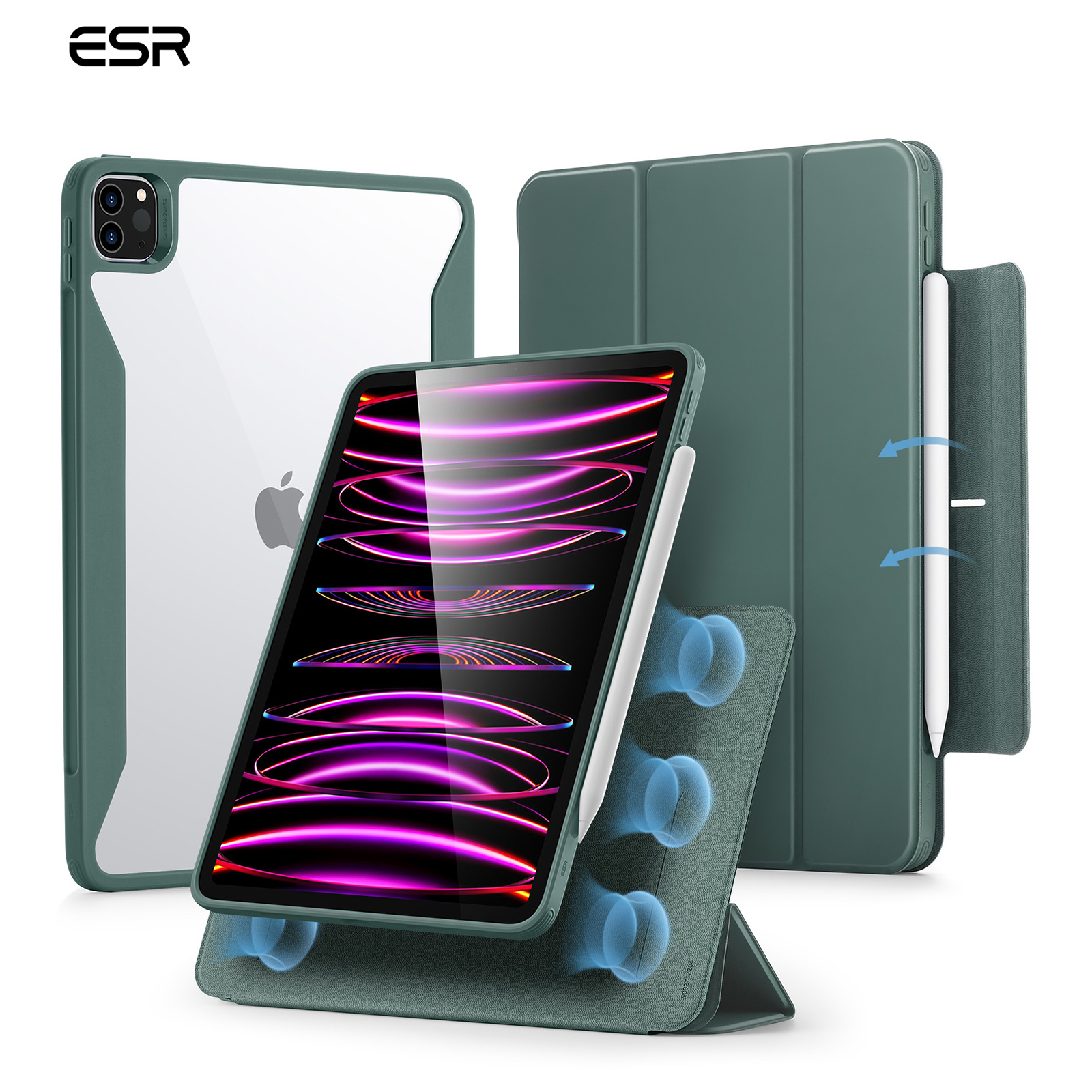 ESR para iPad Air 13/11 pulgadas (2025/2024) M3/M2 con portalápices soporte Vertical cubierta magnética extraíble para Air 5/4: Ipad Pro11 2020 / YELLOW