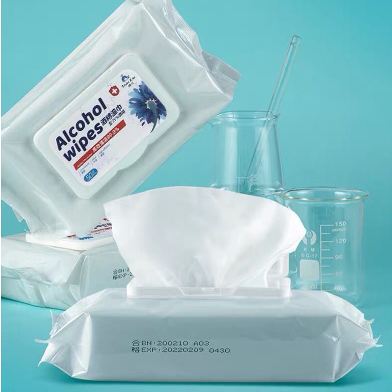 50 Pièces/pack 75% Éthylique Alcool Antibactérien Lingette Humide Main Propre Soins de Santé 99.9% Tuer Les Bactéries 50 lingettes/pack