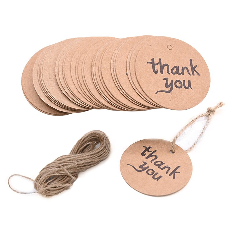100 Uds. Etiquetas para colgar de papel Kraft blanco con etiqueta de cuerda etiquetas de productos para boda Favor galletas bolsa de dulces suministros de embalaje: B06