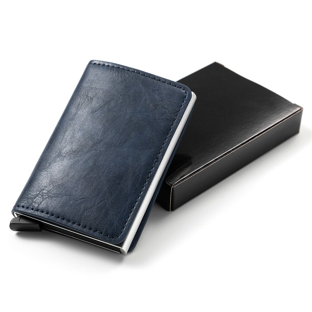 Zovyvol Veiligheid Smart Portemonnee Anti-Diefstal Mannen En Vrouwen Kaart Portemonnee Metalen Aluminium Solid Slim Kleine Korte Portemonnee cartera Mujer: Dark Blue CZ0008