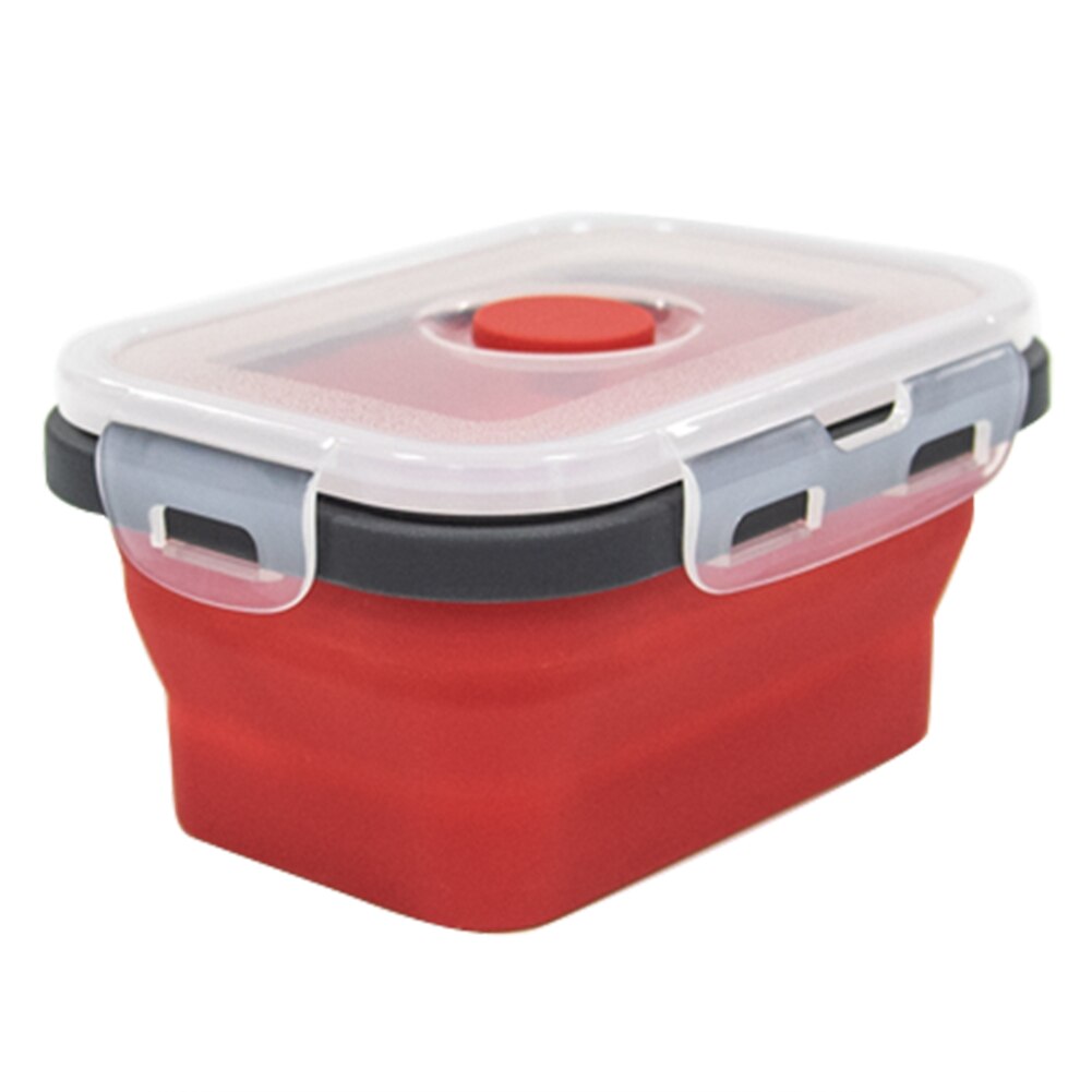 Portable Rectangular Silicone Collapsible Lunch Box Folding Food Keep Fresh Storage Container Eco-Friendly Lunchbox Bento Box: Red-800ML