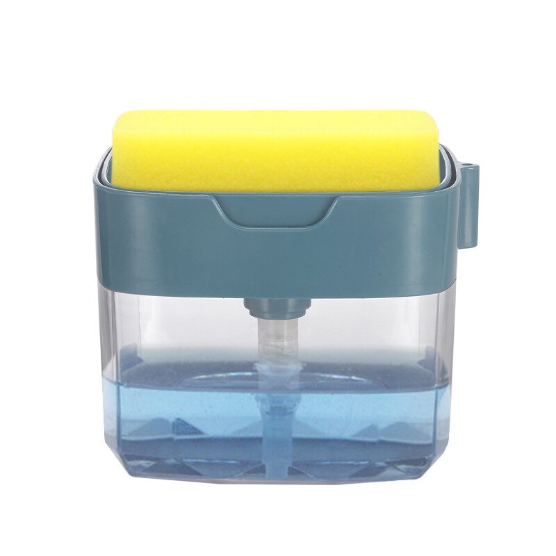 Distributeur de savon plat savon pompe boîte éponge Caddy cuisine créative 2-en-1 presse manuelle distributeur de savon liquide avec ensemble d'éponge de lavage: D