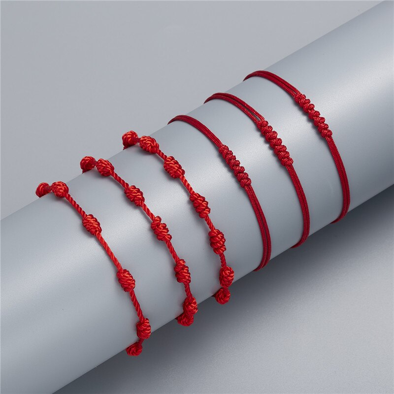 Handmade 7 Knots Lucky Red String Bracelet for Protection lucky Amulet and Friendship Braid Rope Couple Jewelry