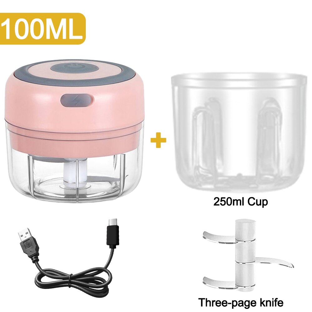 100/250Ml Mini Elektrische Knoflook Stamper Chopper Cutter Gember Stamper Machine Voor Keuken Voedsel Crusher Chili Groente Usb opladen: Set E Plus