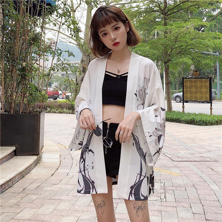 Girl Temperament Japanese A Gentle Wind Feather Fabric Sunscreen Clothes Bird Cardigan Kimono Loose Coat