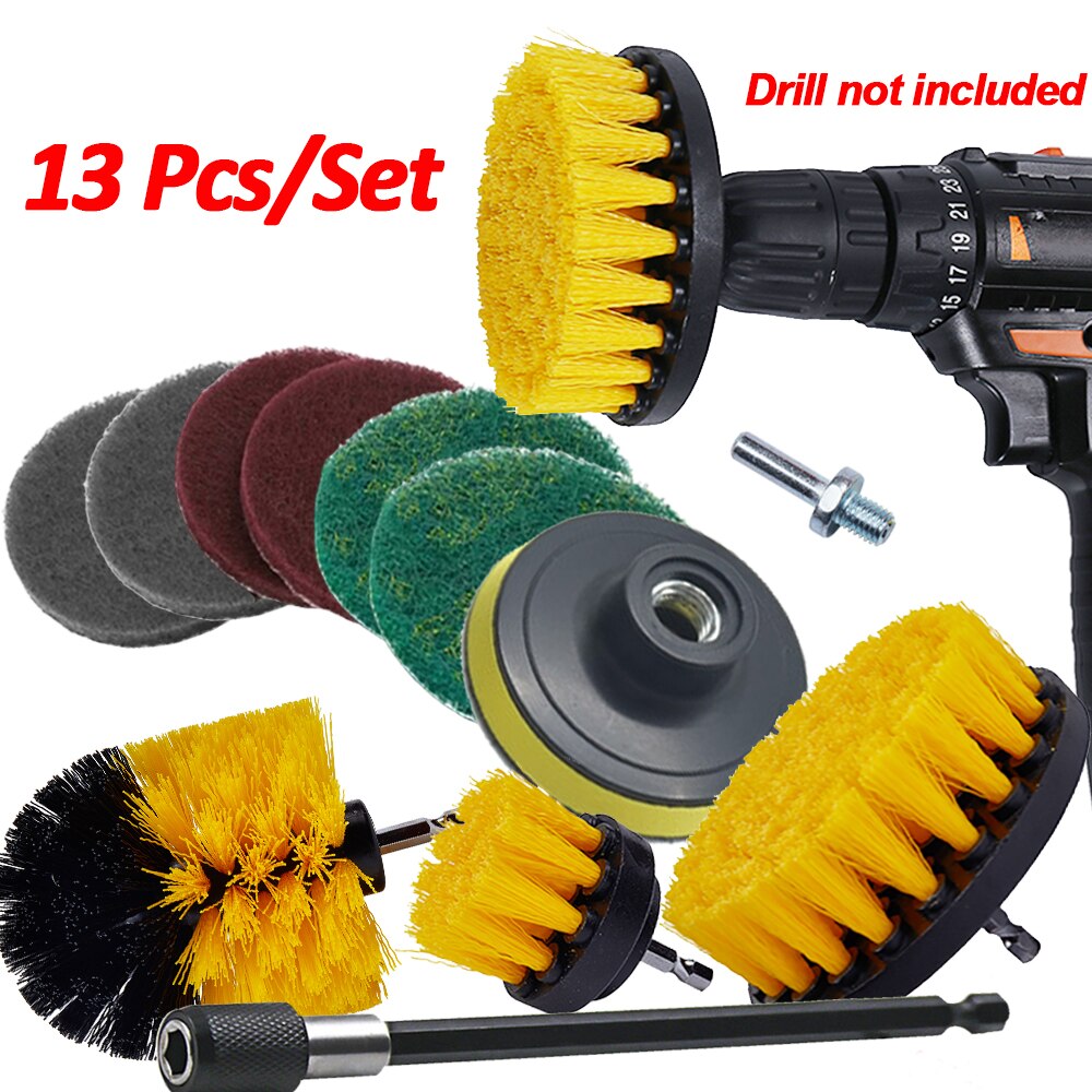 Cepillos de taladro para limpieza de llanta de rueda de coche, esponja de pulido, herramientas de lavado de coche para baño, bañera y cocina: 13Pcs