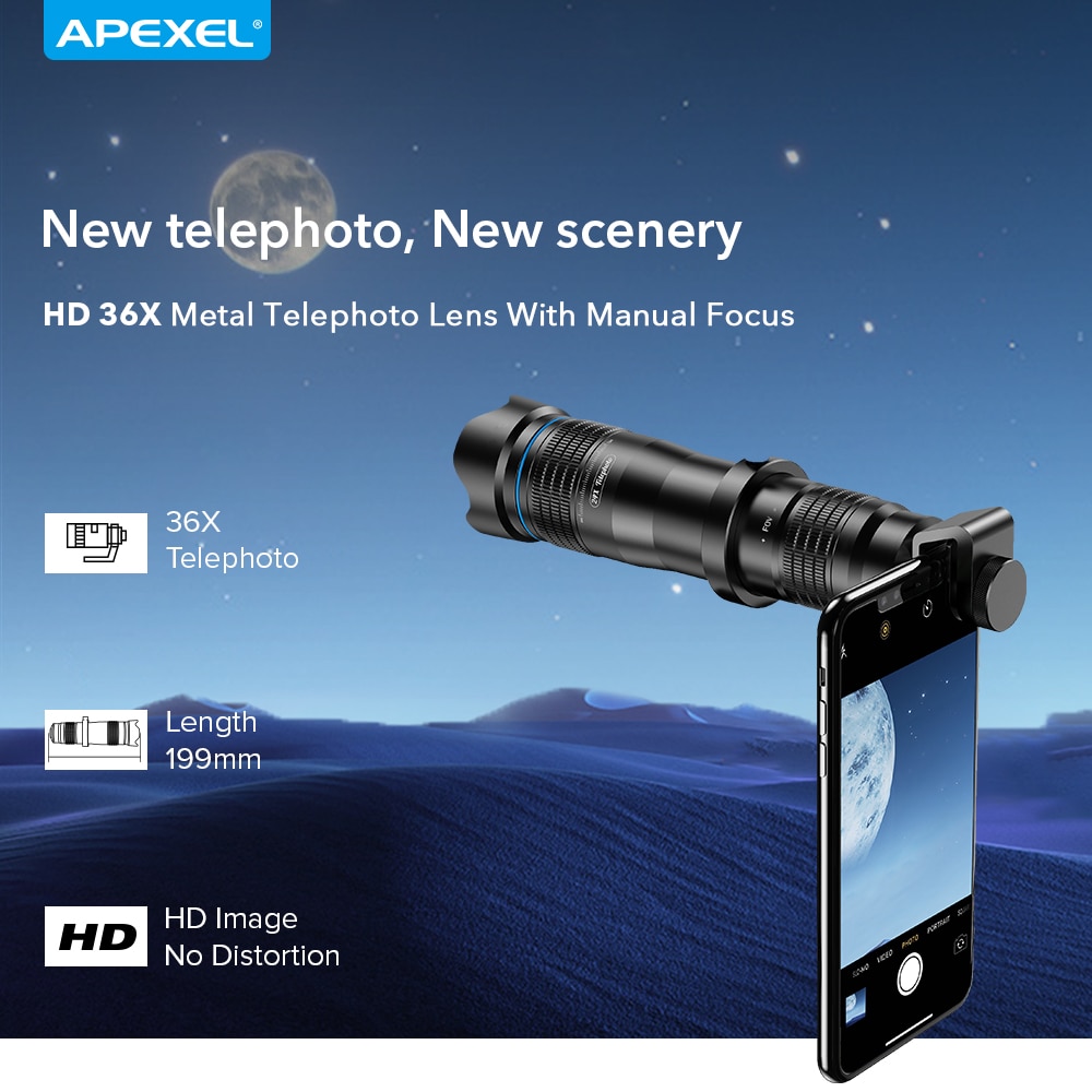 Apexel Hd 4K 36X Optische Zoom Camera Lens Telelens Mobiele Telescoop Telefoon Met Statief Afstandsbediening Voor Iphone 8X11 Smartphones