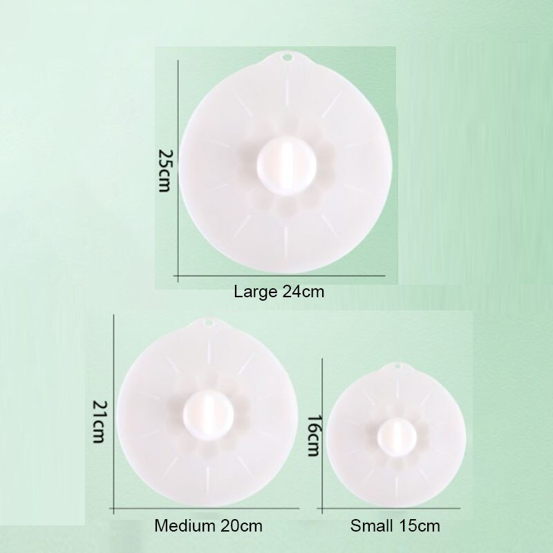Tapas de silicona universales reutilizables para conservación de frutas y alimentos, sello al vacío, tazón con tapa, olla, envoltura de sellado, herramienta de cocina, 3/5 Uds.: 3Pcs-set White