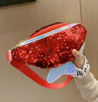 Sequin Taille Tas Kinderen Schoudertas Mode Borst Handtas Unisex Lederen Taille Zakken Voor Meisjes Kids Buik Pack Coin pouch: Rood