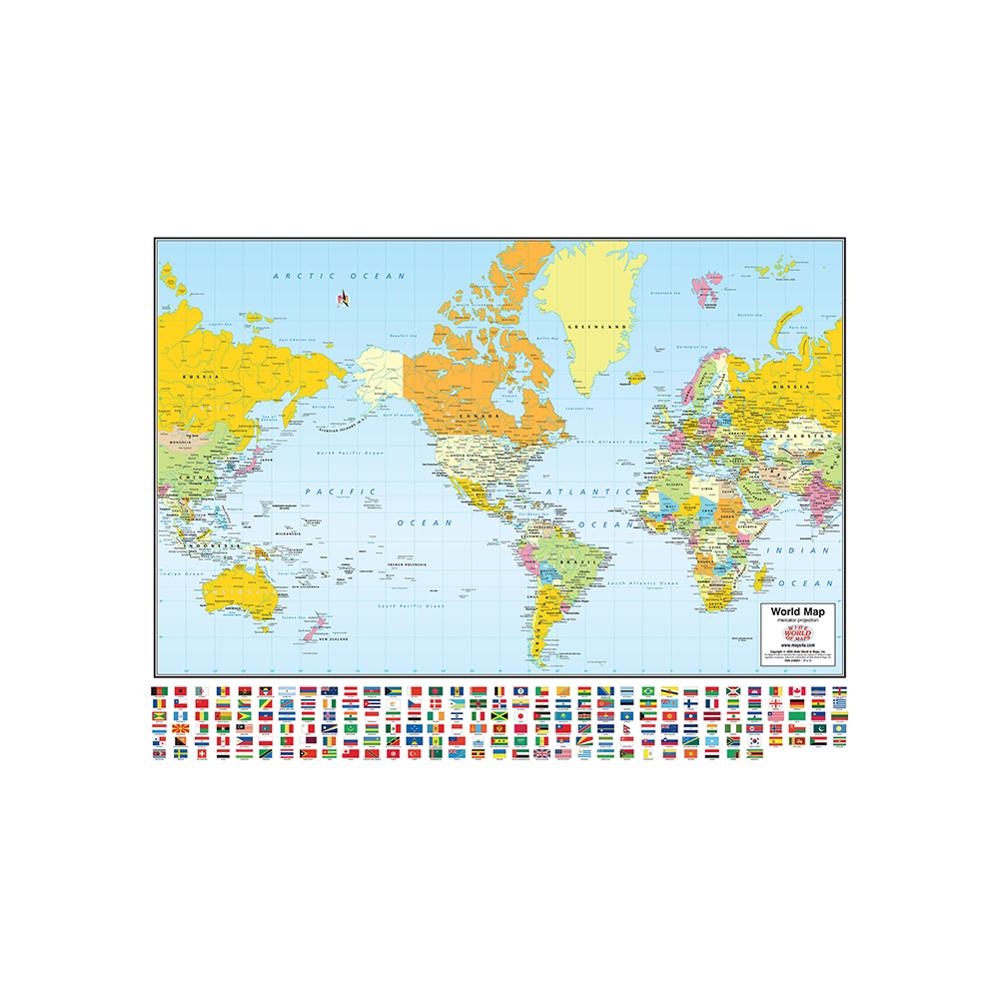 De Wereld Mercator Projectie Kaart Met Nationale Vlaggen 150X100 Cm Non-woven Opvouwbare Wereldkaart Voor Reizen en Onderwijs