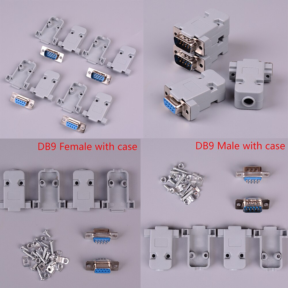 2sets 9 Pin Copper RS232 COM Adapter With Plastic Case RS232 Serial Port Connector DB9 Female Male Socket Plug Connector