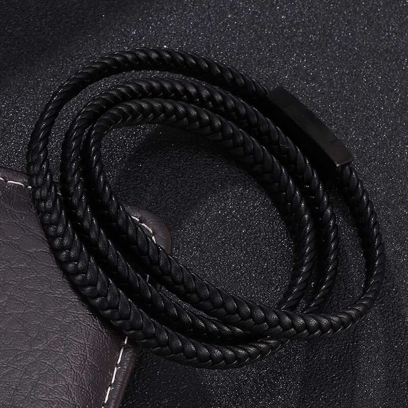 Bracelet en cuir tressé multicouche pour homme et femme, bijoux à la , en acier inoxydable, avec boucle magnétique, chaîne à main, PH512