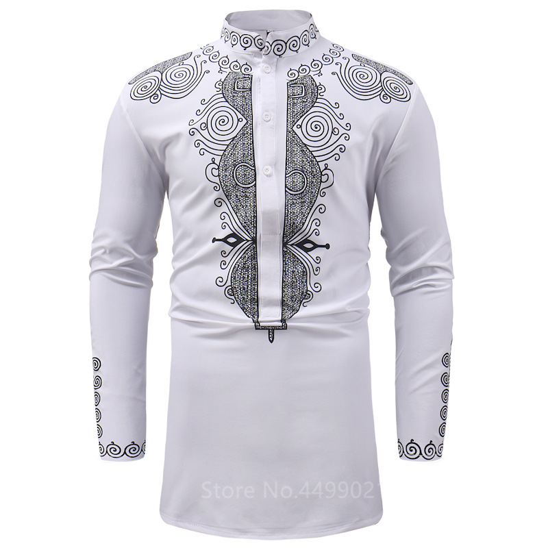 ZEROYAA Men's Tradtonal Sut Long Sleeve Button Up Afrcan Dashk - View #4