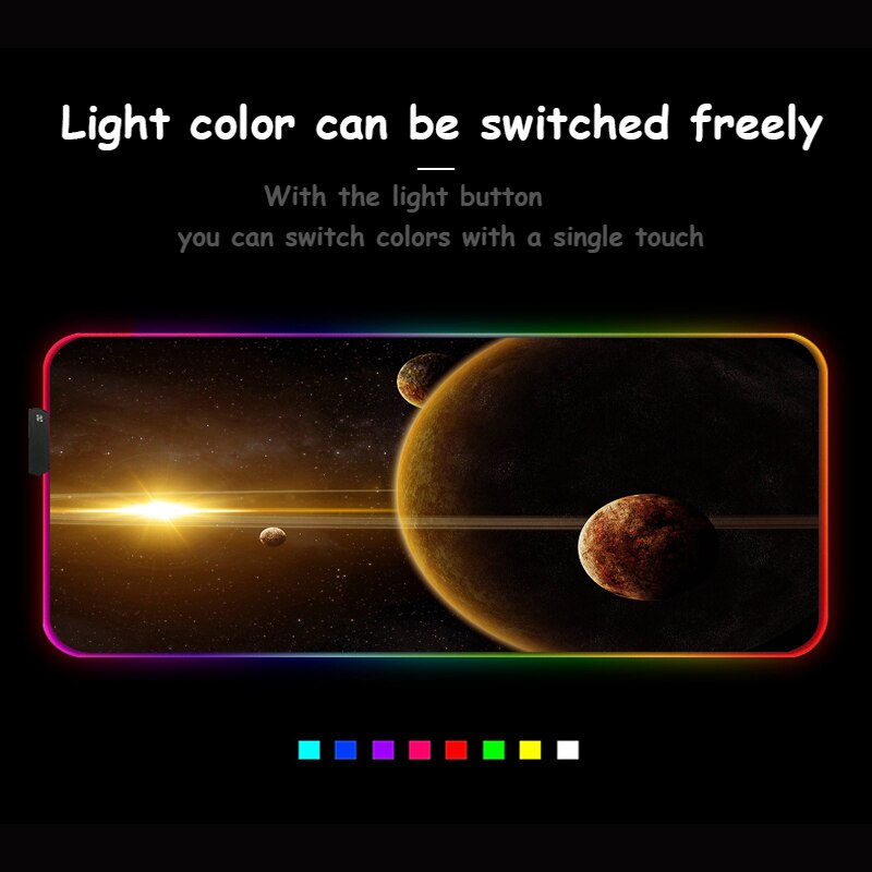 Glowing RGB Mouse Pads Solar System Background HD Printed Durable Desktop Mice Mats for PC Laptop Gamer Accessories
