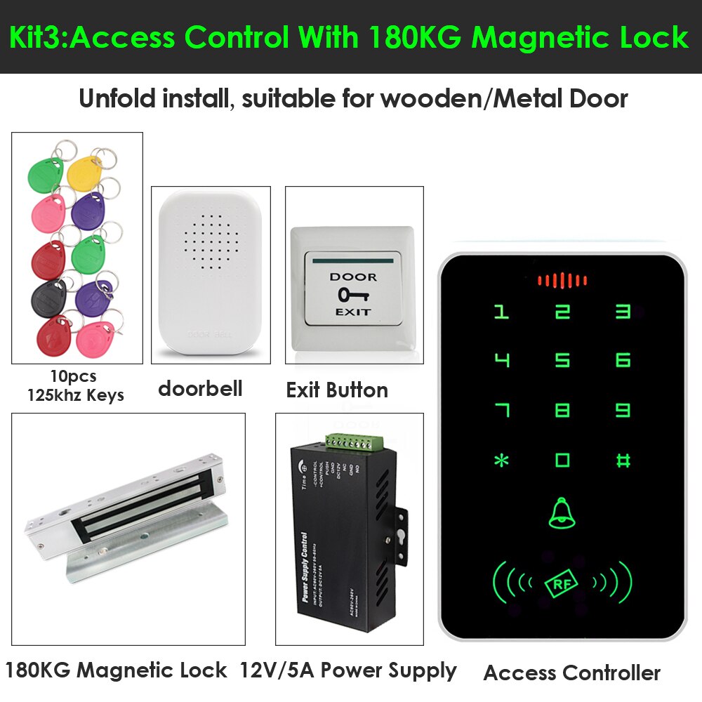 Backlight Wachtwoord Toetsenbord 125Khz Rfid Toegang Controlle Elektronische Toegang Lock Power Toegangscontrole Systeem Kit 1000 Gebruiker: Kit 3
