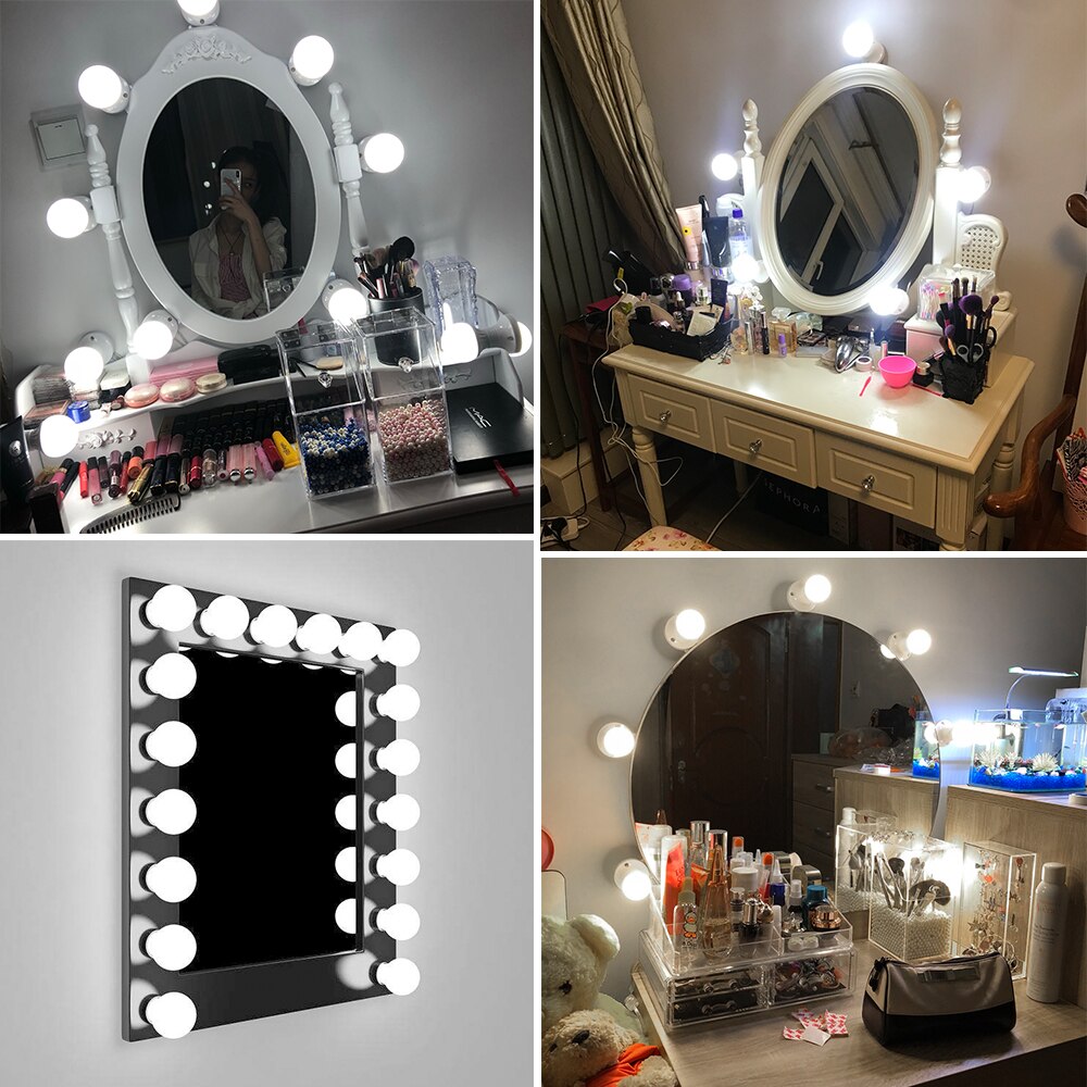 Led Make-Up Spiegel Gloeilamp Hollywood Vanity Light Usb Led Wandlamp Dimbare Kaptafel Spiegel Led Verlichting 2 6 10 14Pcs