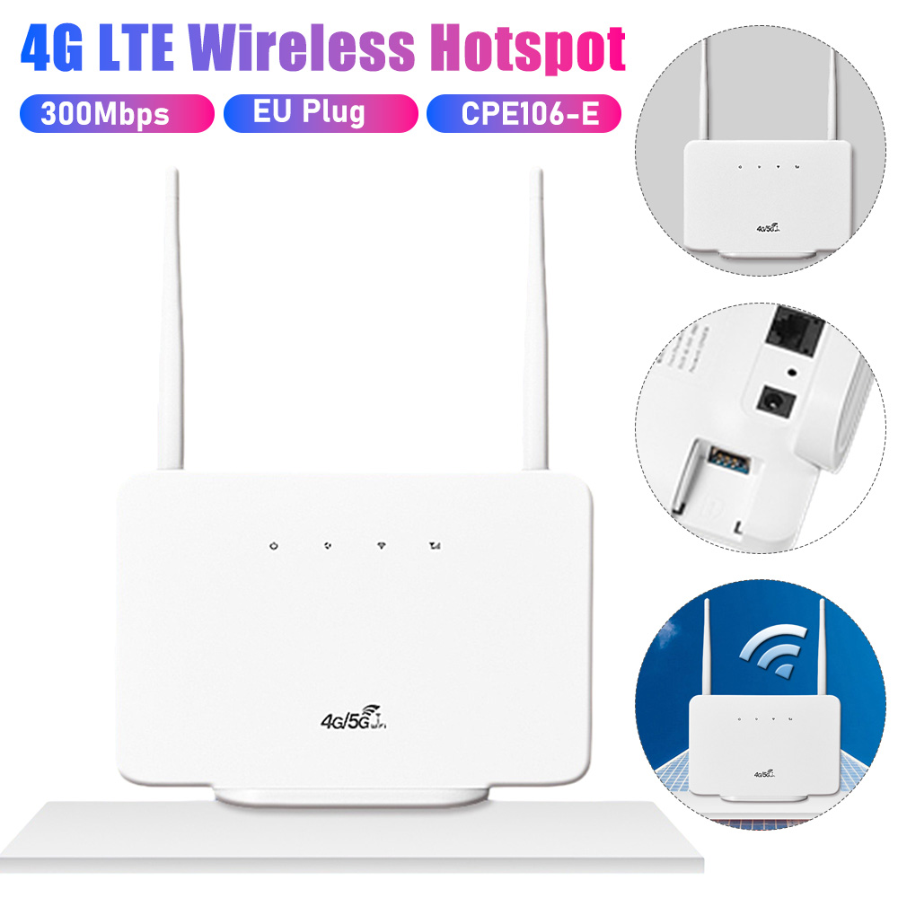 Router 4g lte cpe z modemem, anteną zewnętrzną, bezprzewodowym punktem dostępowym i gniazdem na kartę sim , 300 mb/s do biura domowego (wtyczka eu)