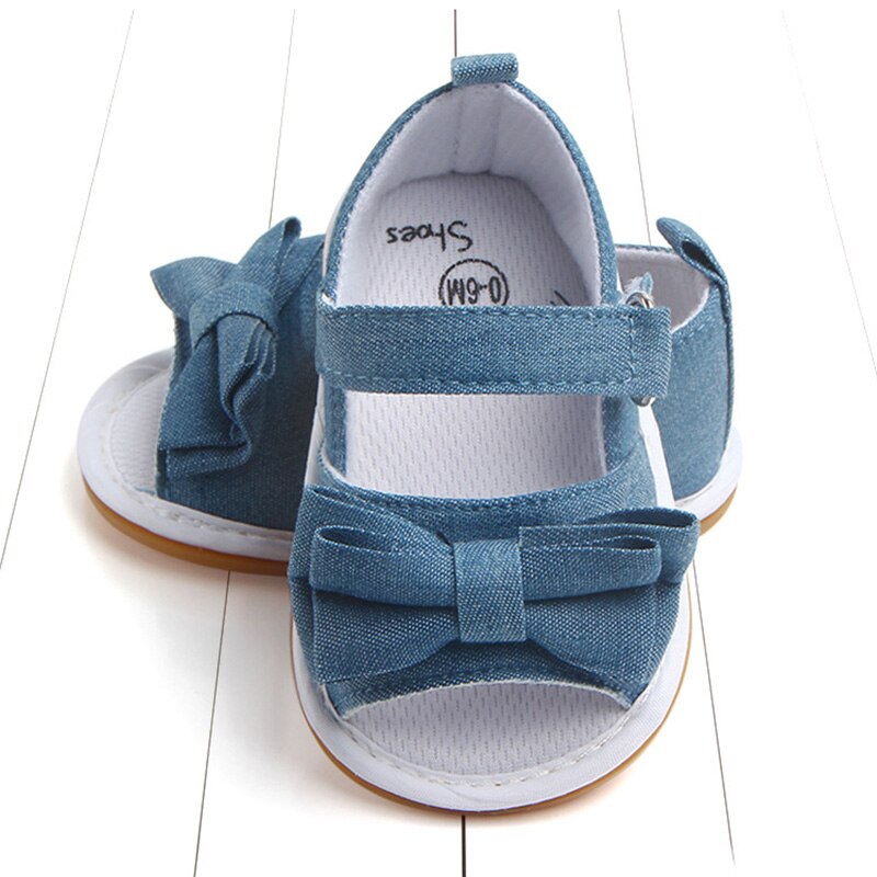 Søde bowknot baby sandaler lyserød blå stribe nyfødte baby pige sko blød gummisål skridsikre spædbarn toddler sko: Blå / 12