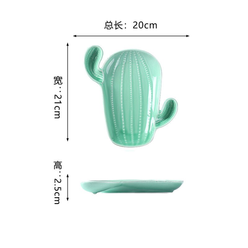 Vajilla de cerámica creativa de estilo nórdico para el hogar, plato bonito de Cactus y planta, tazón para desayuno, vajilla para aperitivos, plato para ensalada y fruta: F