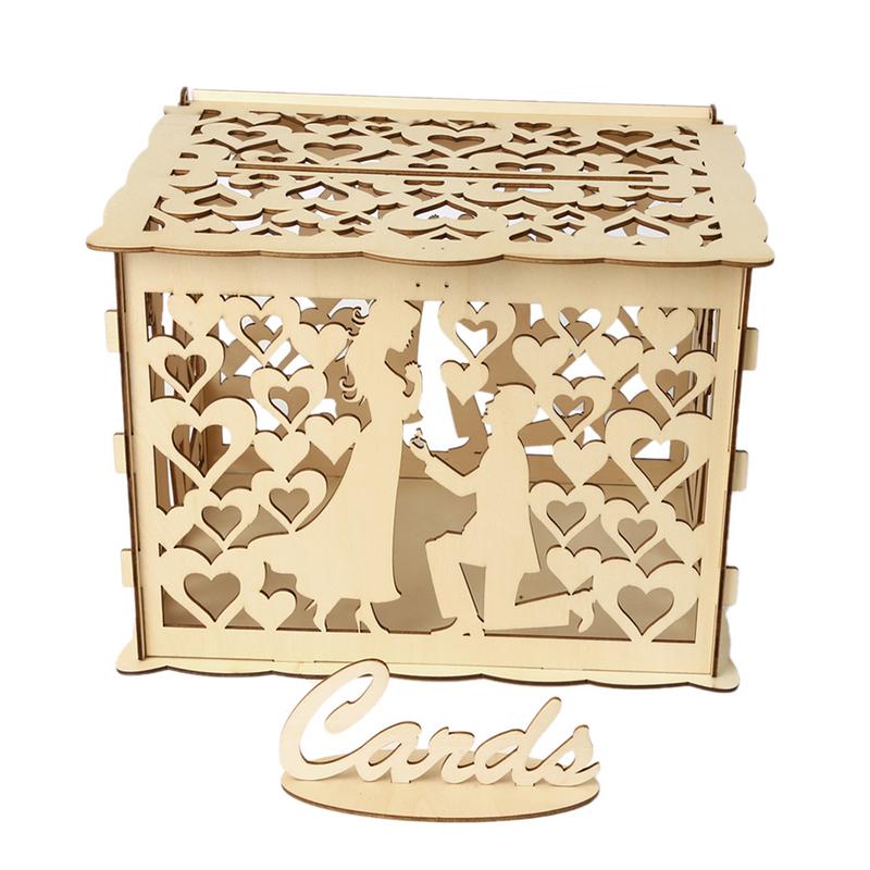 nouvelle boîte en bois de mariage fournitures bricolage Couple cerf oiseau fleur motif grille carte de visite boîte en bois: 7