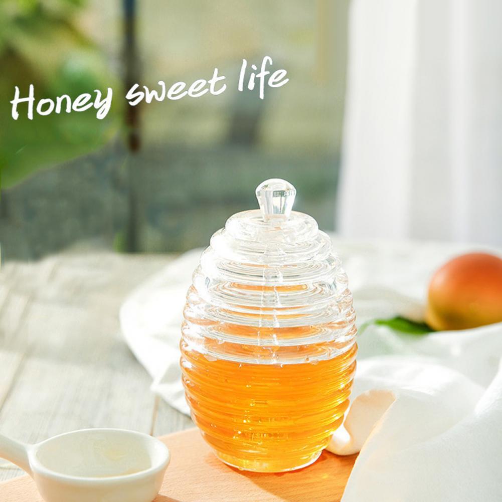 265ML Honey Pot Smooth Texture Heat Resistant with Dipper Transparent Honey Jar Pot With Stirring Rod Kitchen Honey Container