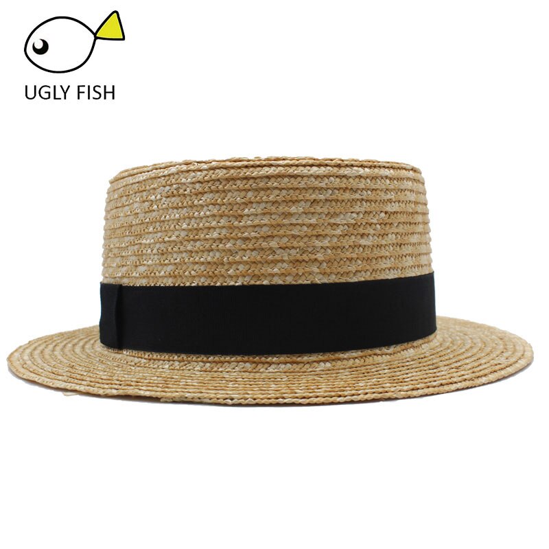 Sun Hats Straw Solid boater hat men women straw boater hat flat summer hats for women men