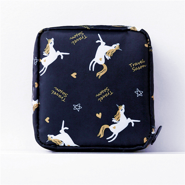 PURDORED 1 Pc Cartoon Mini Cosmetic Bag Waterproof Women Makeup Bag Travel Makeup Pouch Lipstick Organizer Case Trousse Neceser: large navy horse