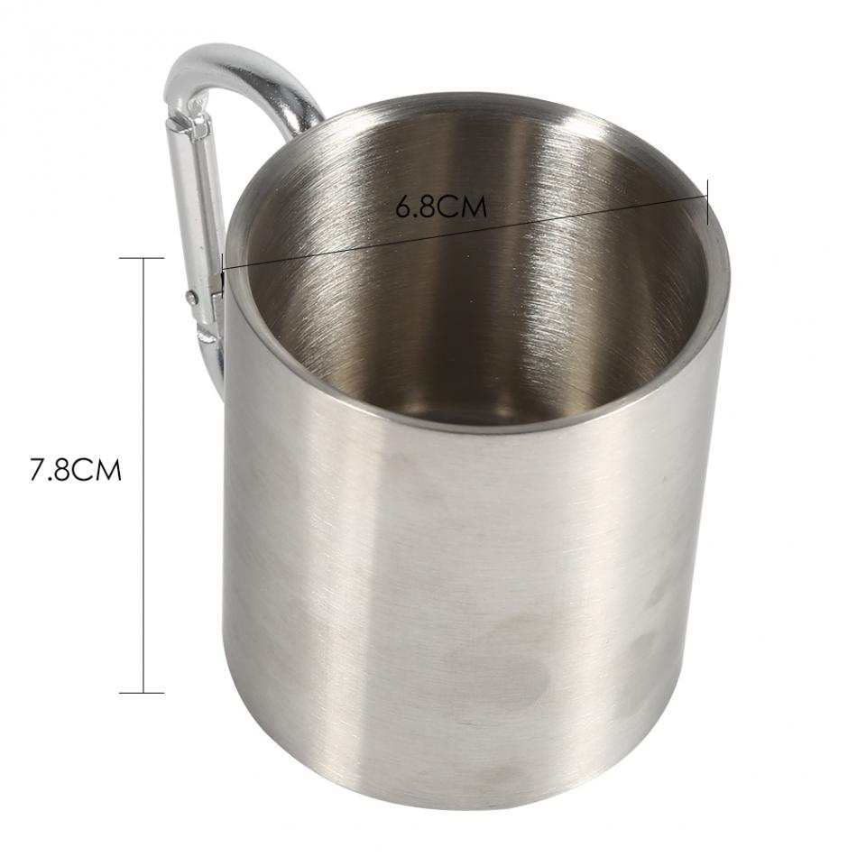 220ML Stainless Steel Metal Camping Cups Traveling Outdoor Cup Double Wall Mug With Carabiner Hook Handle Coffee Mug Tea Cup